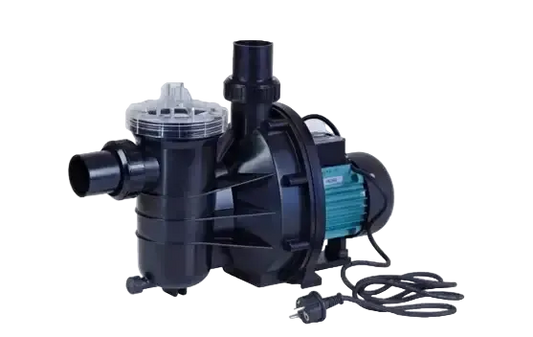 Brilix FXP cirkulationspump 16m3 för pool, svart plast med teal motor och klar lock