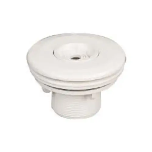 Vit plast spa jet med cirkulär texturerad topp, gängad bas, d50 lim anslutning, dubbla packningar