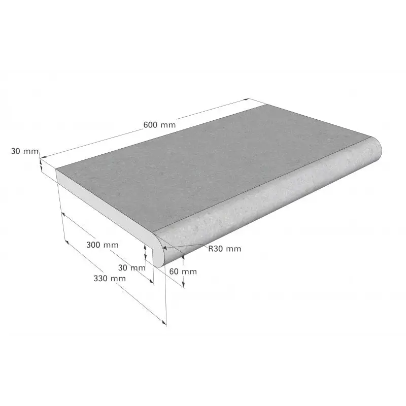 Grå betongkantsten med rundade kanter i Natura Napoli Paket