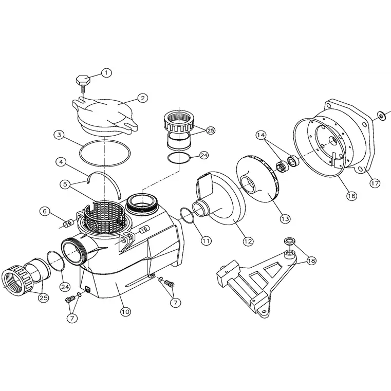 Kripsol KSE100 svart plast poolpump med metallkomponenter och gängade kopplingar