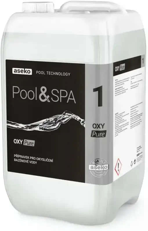 Vit plastdunkar med Aseko Oxy Pure Liquid 20L aktivt syre för pool och spa