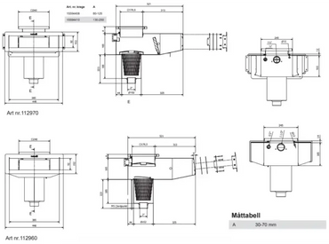Teknisk ritning av Pahlen Bräddavlopp Classic Wide med vyer och mått
