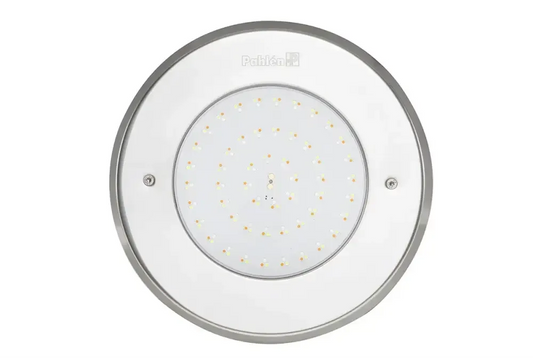 Cirkulär infälld LED-armatur i rostfritt syrafast stål med silverram