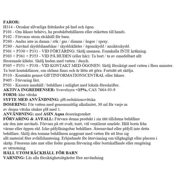 PH-minus flytande 20L faror etikett för pool med syrareducerande lösning