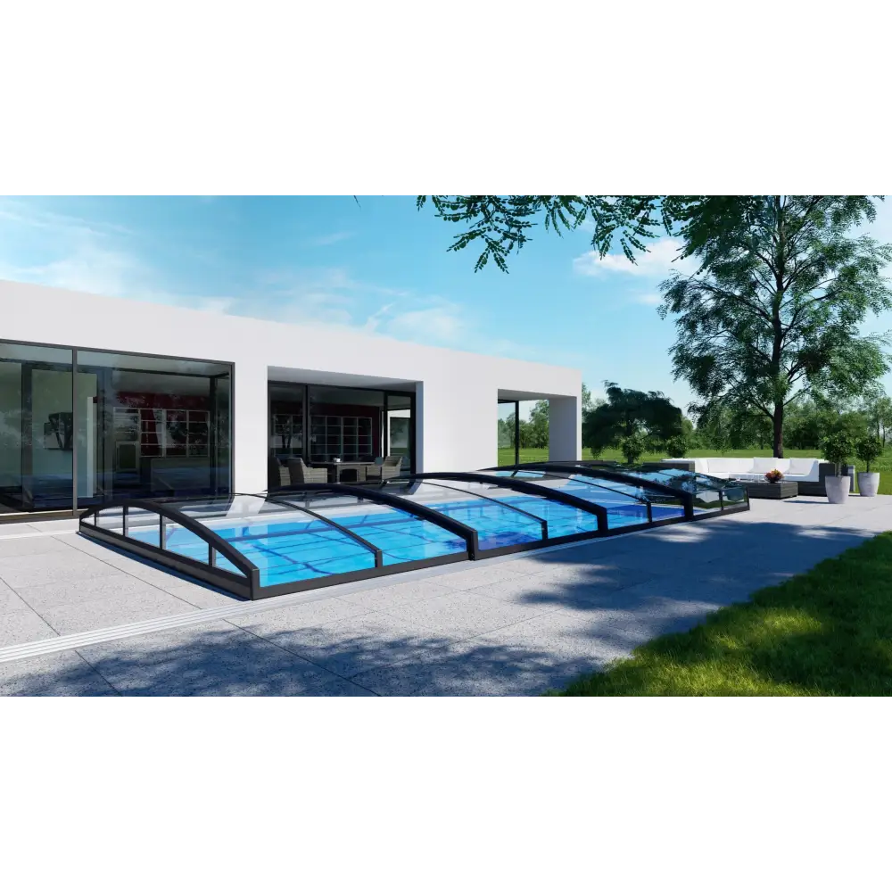 Pooltak Infinity 3×6 med extra starka profiler i svart ram och klarplast