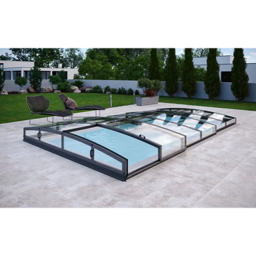 Pooltak Infinity 4×8 Klarplast med extra starka profiler i svart metallram