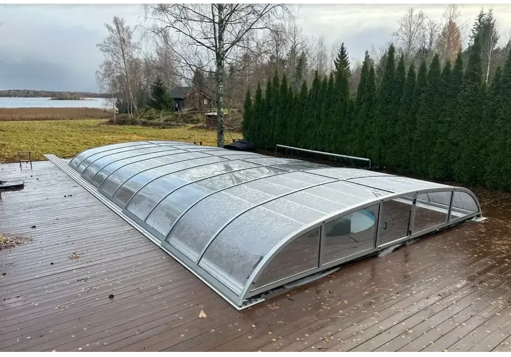 Pooltak Nivo Kit i transparent glas med silverram
