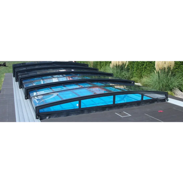 Pooltak Special 4x8 med sarg, klarplast och antracit profiler