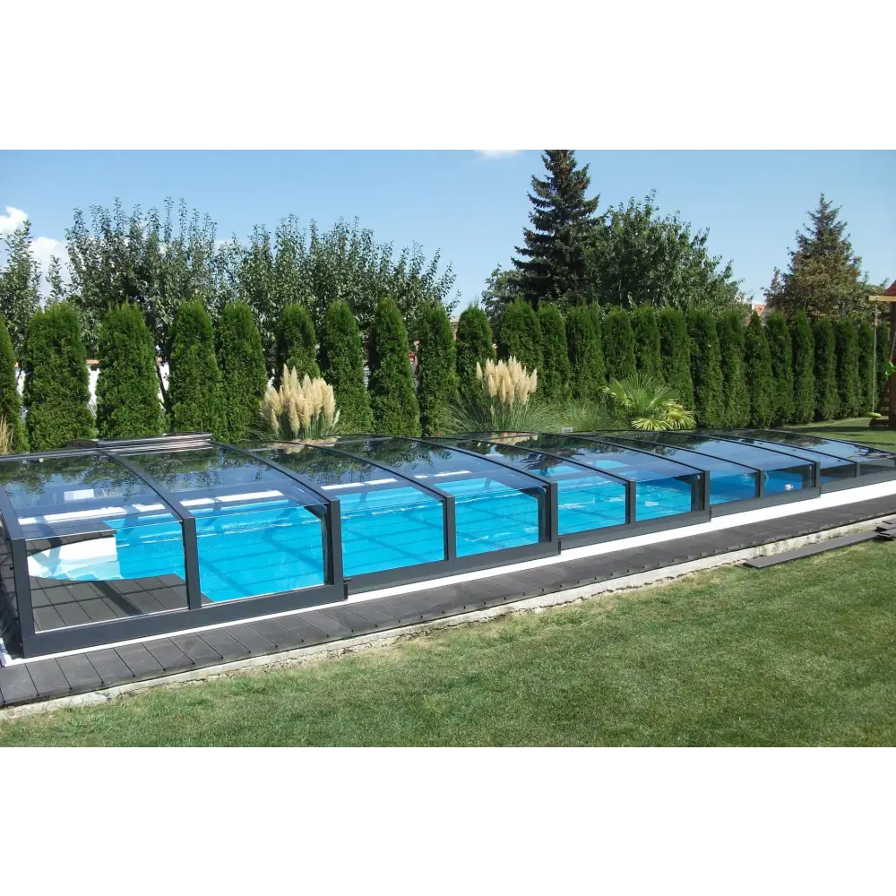 Pooltak Special 4x8 med klarplast och antracit profiler