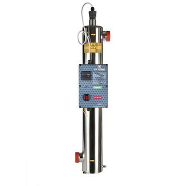 Rostfri Easy-UV 2.0 desinfektion: Rostfri cylindrisk vattenrenare med blå panel för pool