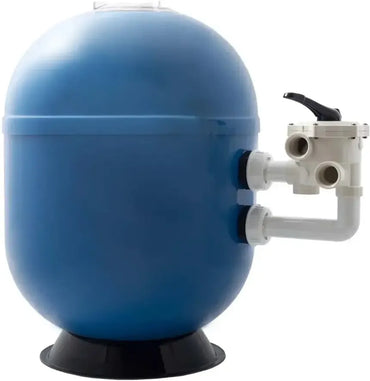 Blå sfäriskt poolfilter för privata pooler med transparent lås enligt industriella standarder