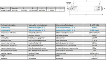 Titanium värmeväxlare D-NWT-TI 45 med minimal tryckförlust för energieffektivitet