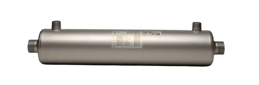 Silvrig titan värmeväxlare med Therm-märke för maximal energieffektivitet