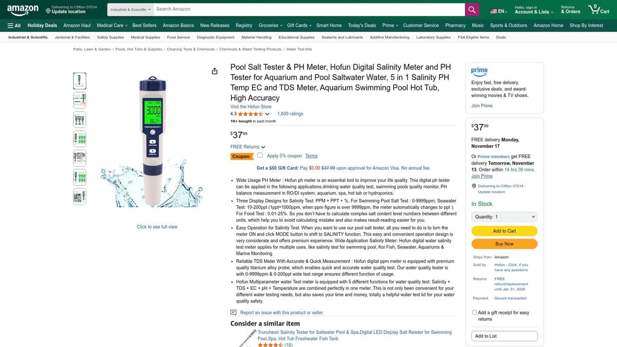 7 beste bassengtestsett 2025: Hold bassengvannet ditt perfekt - Hofun digital salt- og pH-måler for basseng 5-i-1