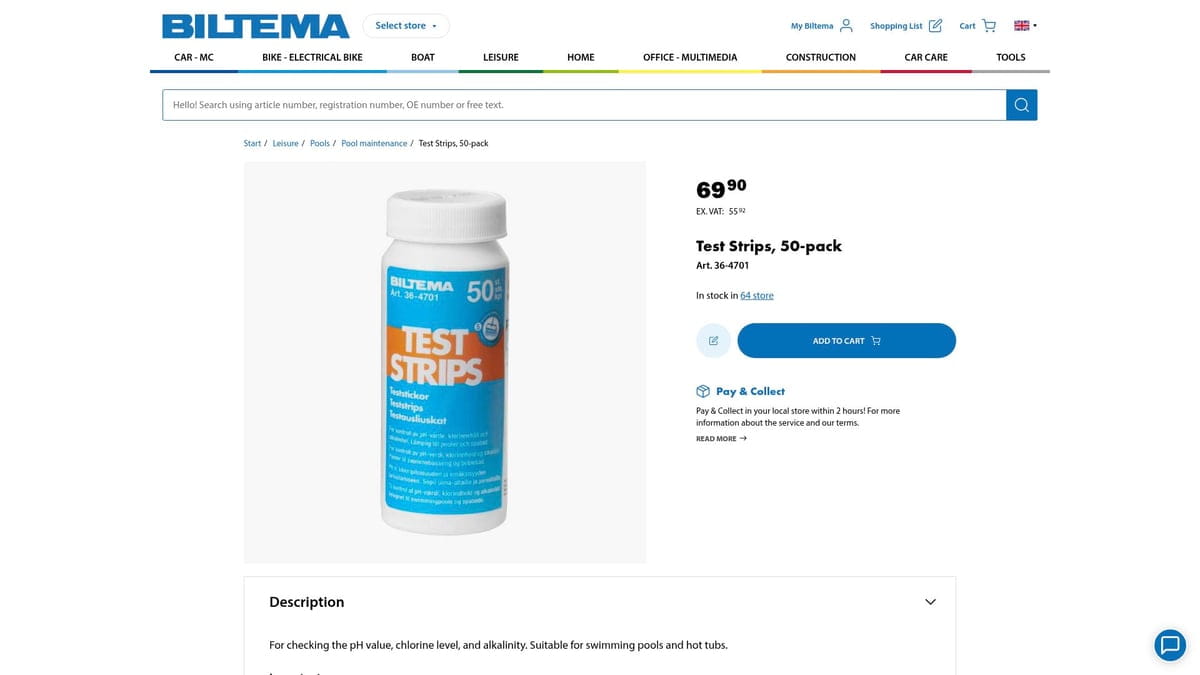 7 beste testsett for basseng 2025: Hold bassengvannet ditt perfekt - Teststrimler, 50-pakning (Biltema)
