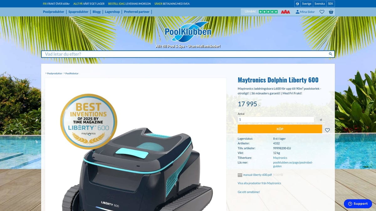 7 Saker Du Måste Veta: Pool Robot Test 2026 - 3. Dolphin Liberty 600 – Bästa Laddningsbara Poolroboten