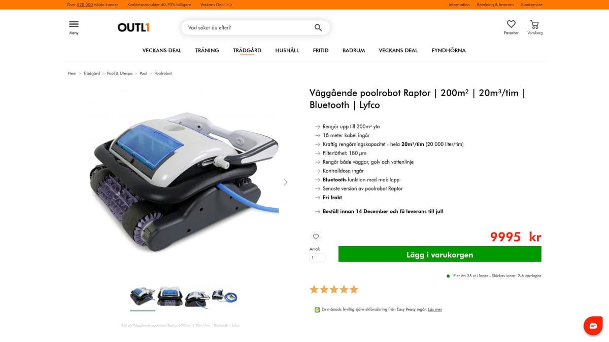 7 Saker Du Måste Veta: Pool Robot Test 2026 - 4. Vägggående Poolrobot Raptor – Effektivitet & Appstyrning