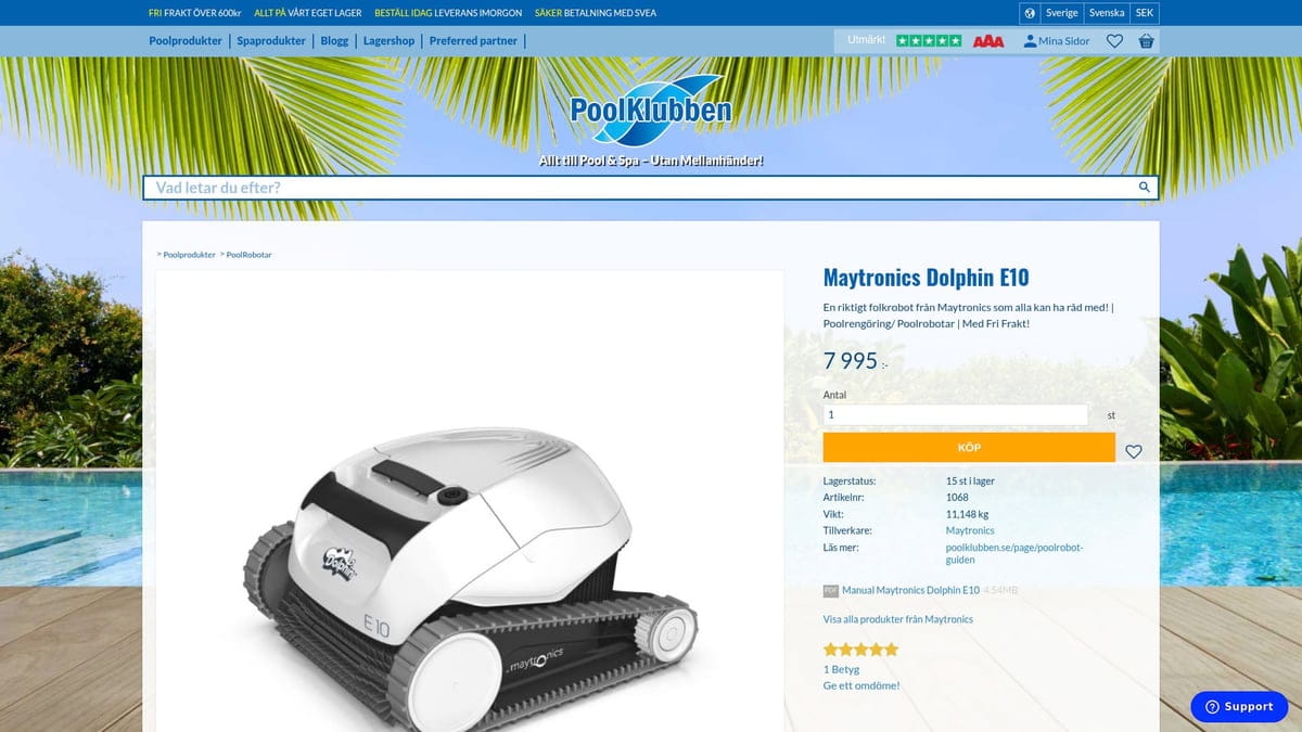 7 Saker Du Måste Veta: Pool Robot Test 2026 - 5. Dolphin E10 – Prisvärd Instegsmodell för Mindre Pooler