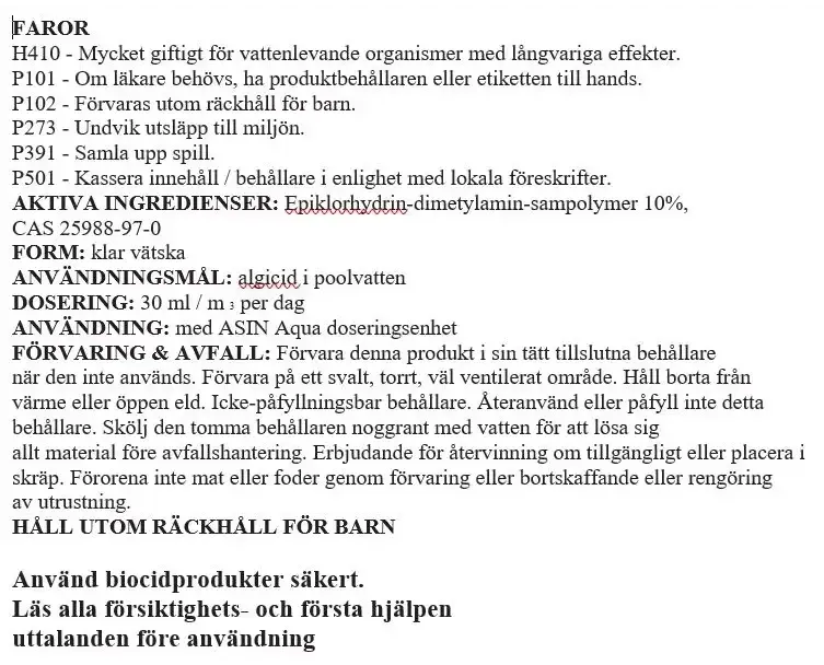 Aseko Pool & Spa Algi Cid algicid flytande 20l med Faror h410 klarvätska
