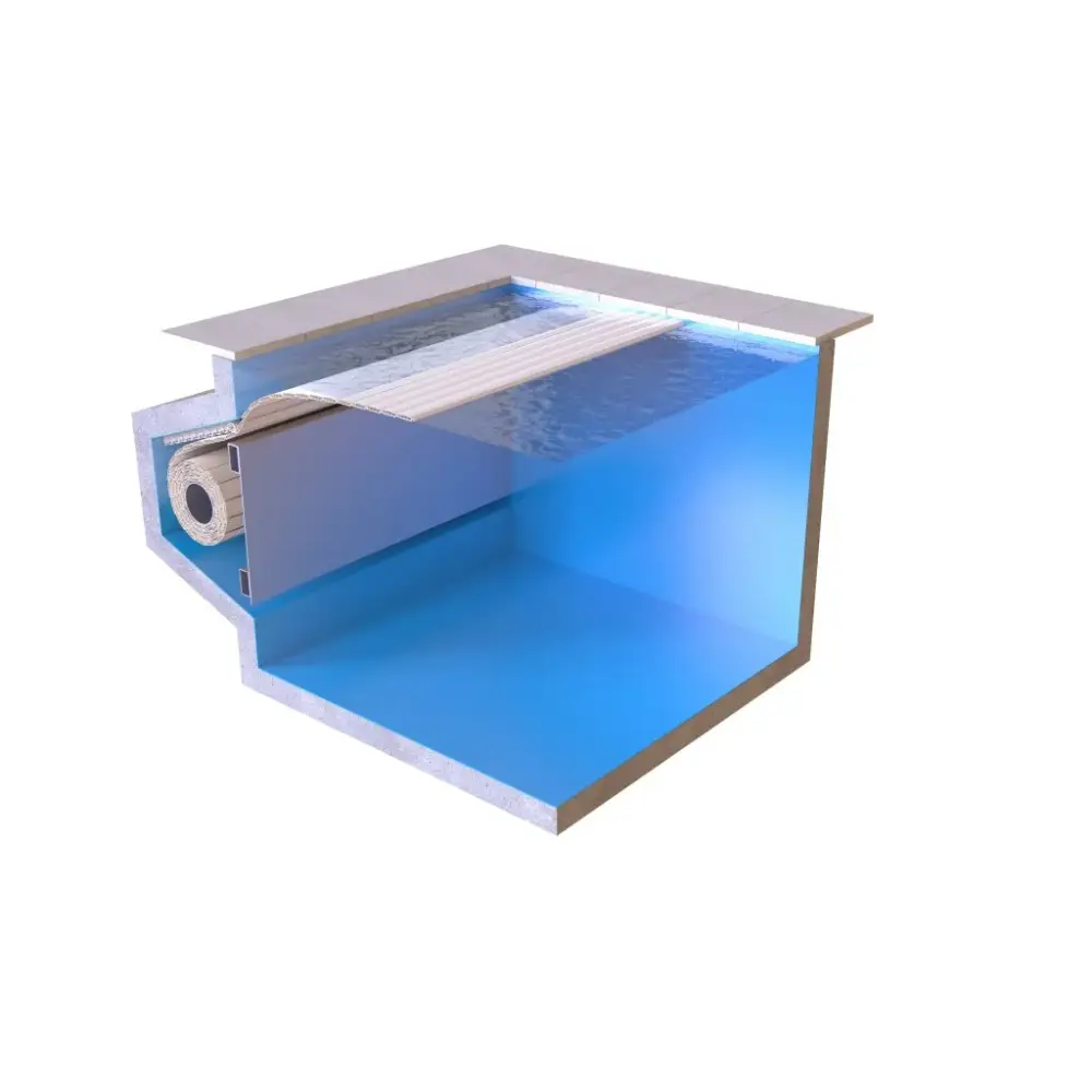 Blå pool med AquaTop nersänkt 800, extern motor och 60x14mm ram