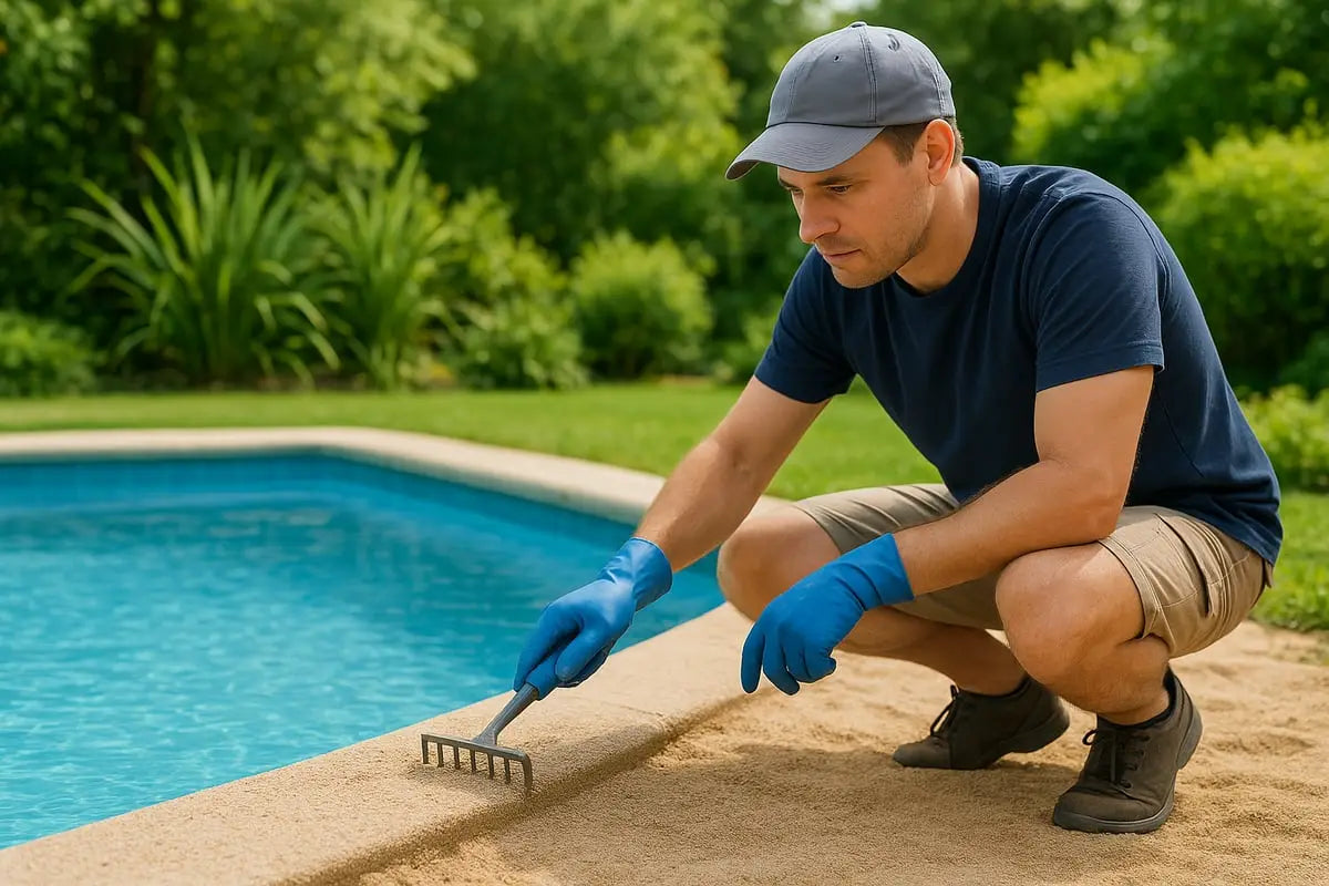 Vedlikehold og problemer med sand under bassenget