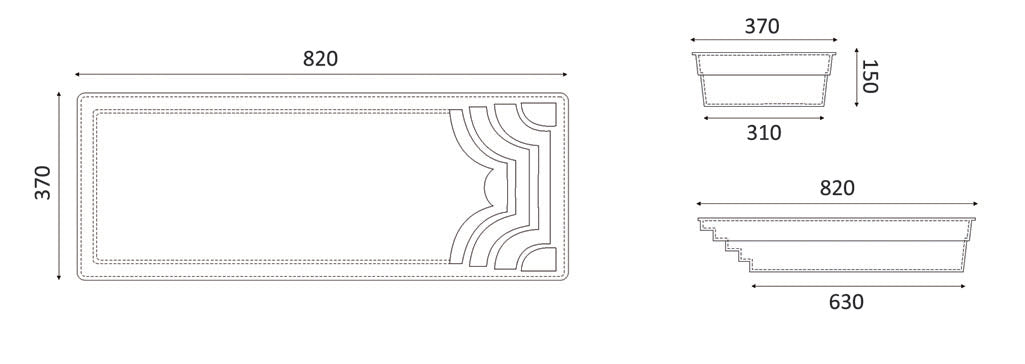 Glasfiberpool Aruba 800 8,20m x 3,70m x 1,50m