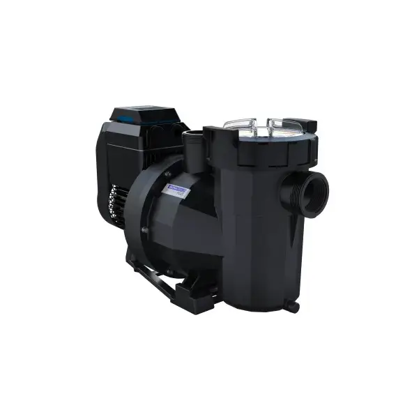 AstralPool Victoria Plus tyst cirkulationspump i svart plast med klar filterlock och blå accenter