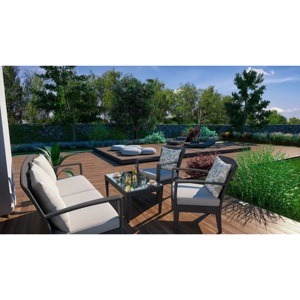 Mörkgrå BERGEN Deck-möbel med beige kuddar för året runt poolterrass