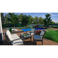 Bergen Deck mobil poolterrass med rottingmöbel och beige kuddar