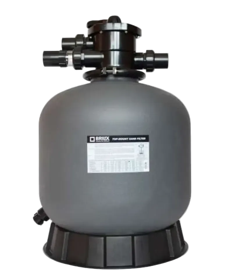 Grå Brilix FSP350 sandfilter-pump combo med svart bas och ribbad fot