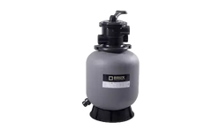 Grå cylindrisk Brilix P350 sandfilter med svart topp och bas