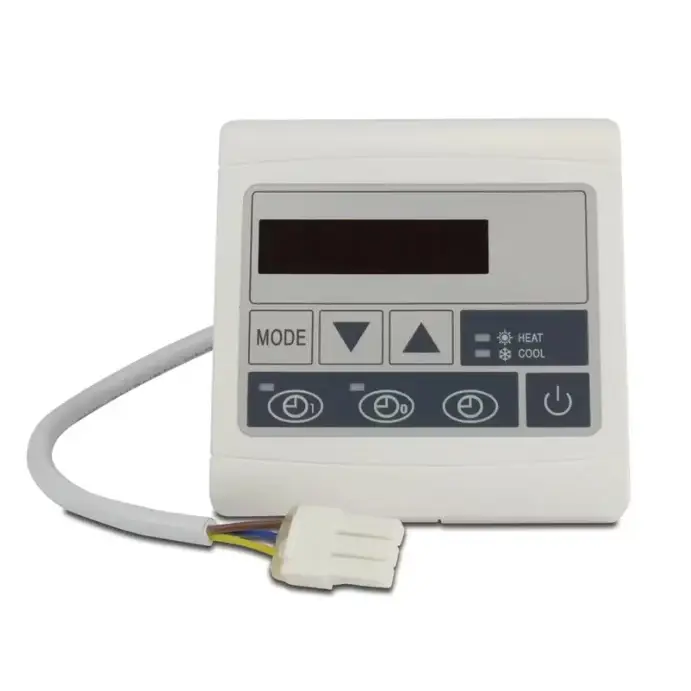 Vit plasttermosatpanel med display för poolvärmepump ON/OFF