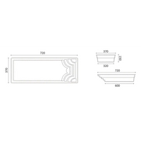 Rektangulär planter med kurvad panel för Glasfiberpool Aruba 700, teknisk ritning