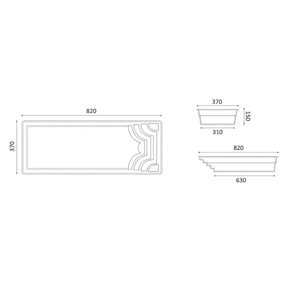 Rektangulär poolplanter med kurvade utsmyckningar i betong, Aruba 800