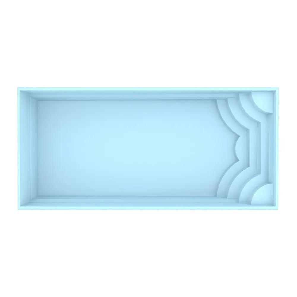 Ljusblå rektangulär Glasfiberpool Aruba 800 8,20m x 3,70m x 1,50m med kurvad panel