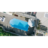 Blå rektangulär Glasfiberpool Aruba 800 8,20m x 3,70m x 1,50m med valv och kakel