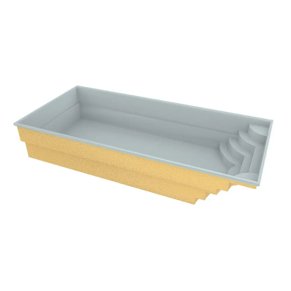 Glasfiberpool Aruba 800 med texturerad guld exteriör och steg