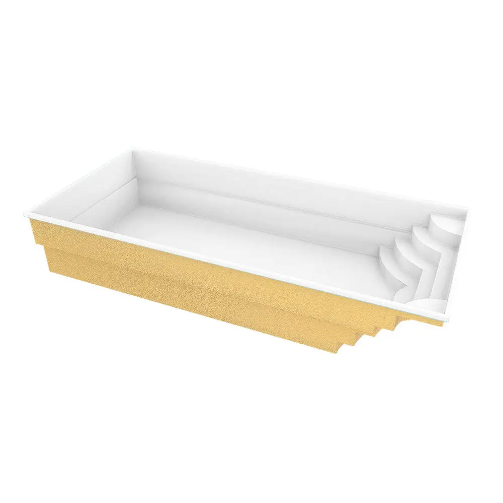 Vit glasfiberpool Aruba 800, 8,20x3,70x1,50m, vit-guld rektangulär med steg