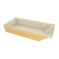 Glasfiberpool Aruba 800: gräddvit rektangulär pool med gul textur och trappentré