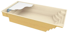 Beige glasfiberpool Aruba Plus med integrerade steg och vit liner