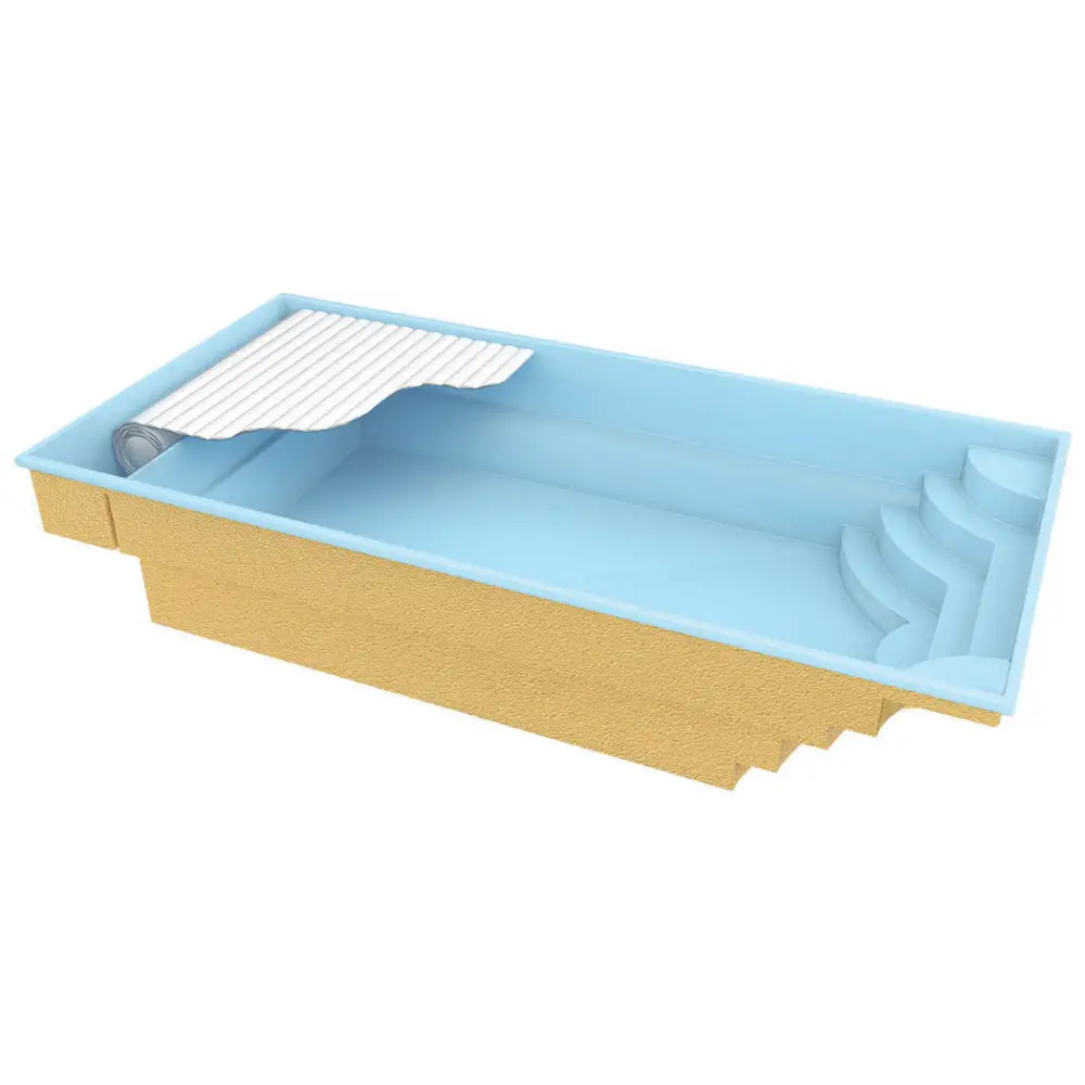 Ljusblå rektangulär ingroundpool Aruba Plus 8x3,7x1,5m med trappstegar