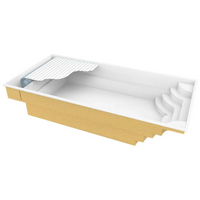 Vit och guld inlagd inground pool Aruba Plus med steg och vit ribbad cover