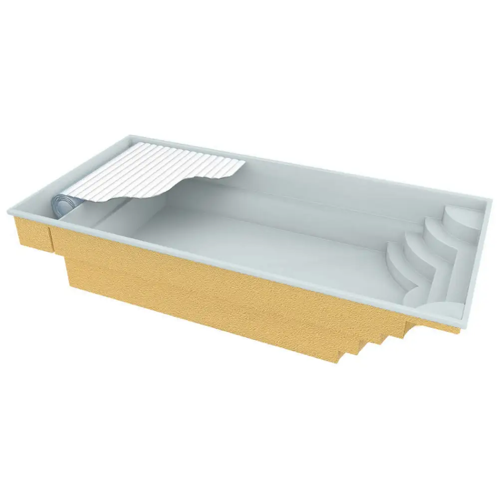 Rektangulär inground Glasfiberpool Aruba Plus 8x3,7x1,5m med beige väggar