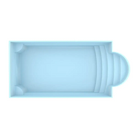 Glasfiberpool Aves 705 med avrundad trappa i ljusblå pool