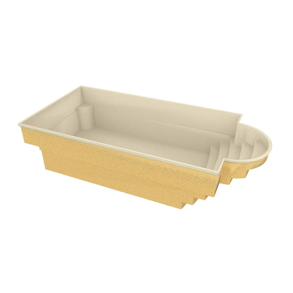 Glasfiberpool Aves 705 beige-guld pool med avrundad trappa