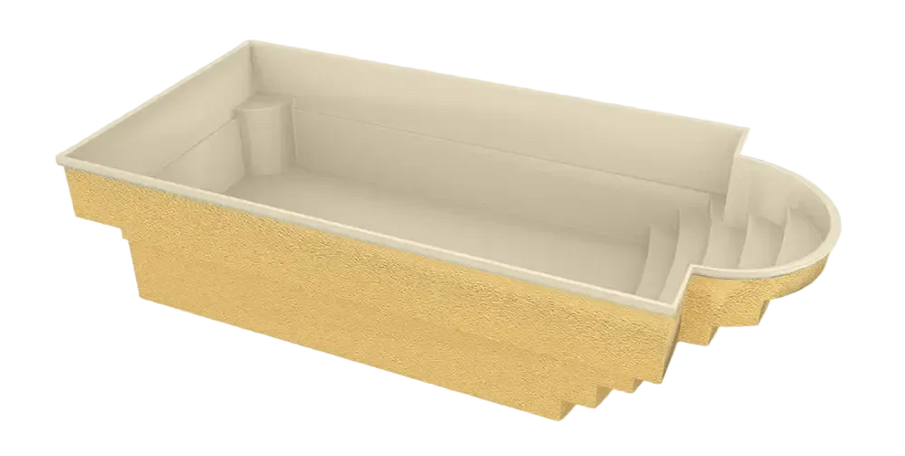 Glasfiberpool Aves med avrundad trappa i beige och guld