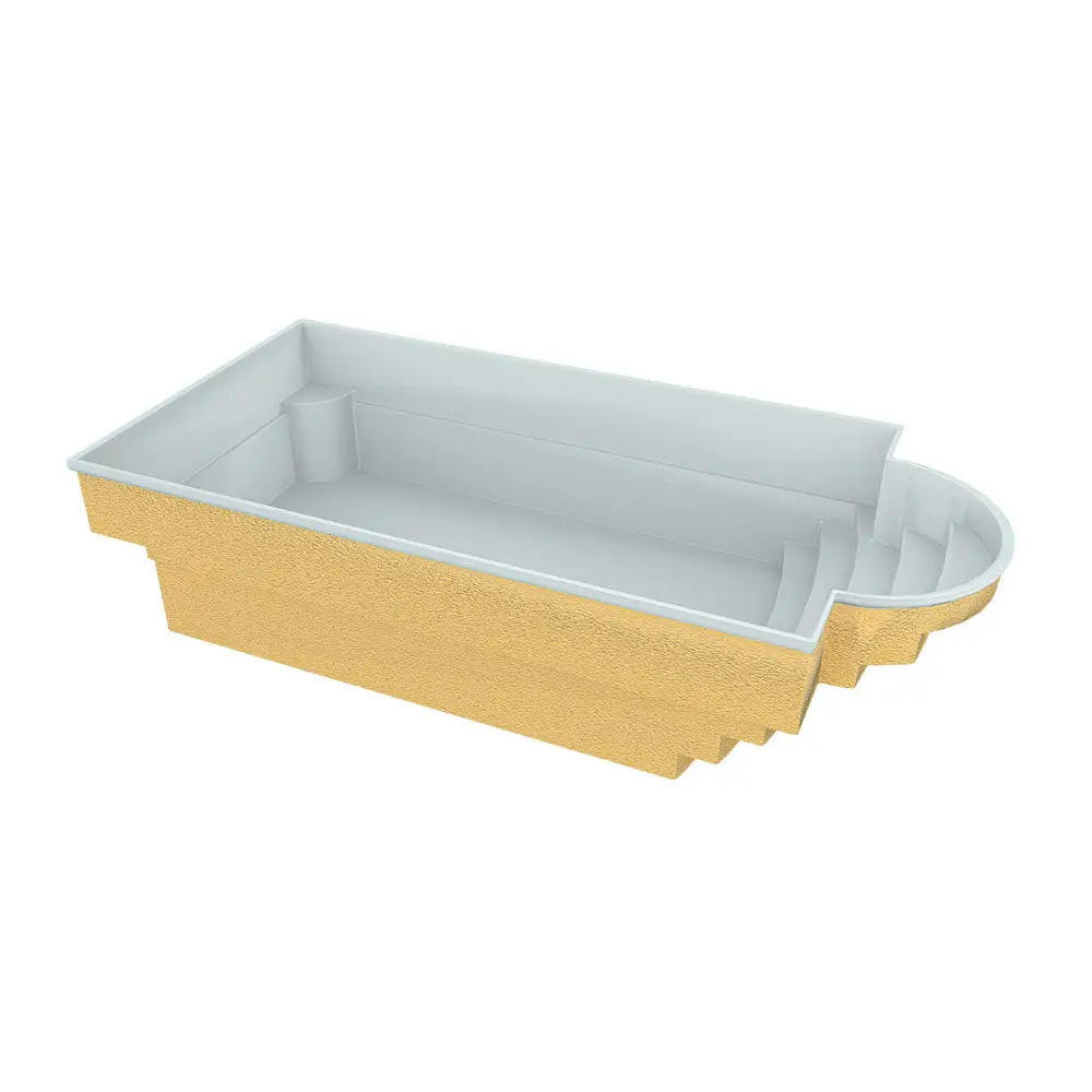 Glasfiberpool Aves 705 med guld pool, vit interiör och avrundad trappa