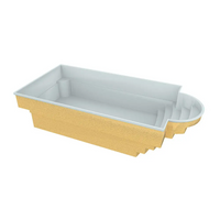 Glasfiberpool Aves 705 med guld pool, vit interiör och avrundad trappa