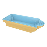 Glasfiberpool Aves 800 med romersk trappa, ljusblå pool och pooltak