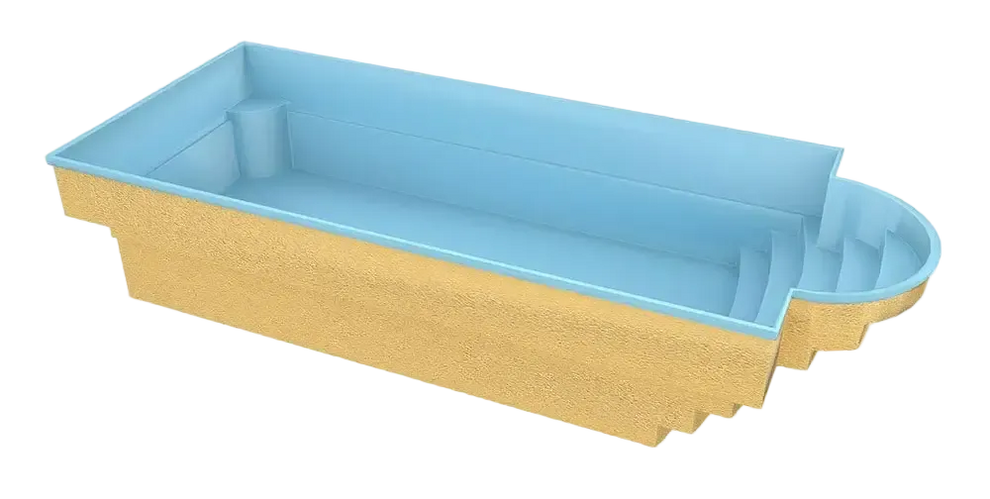 Glasfiberpool Aves med romersk trappa i ljusblått och beige